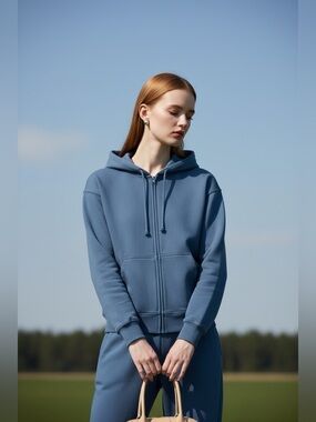 Aritzia TNA Cozy AF Fleece Hoodie Navy Womens Size 2 Please See Measurements